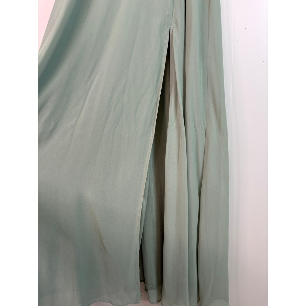 Lulus Maxi Dress 2X Sage Green Flutter Sleeve Deep V-Neck High Slit Bridesmaid - Picture 3 of 9